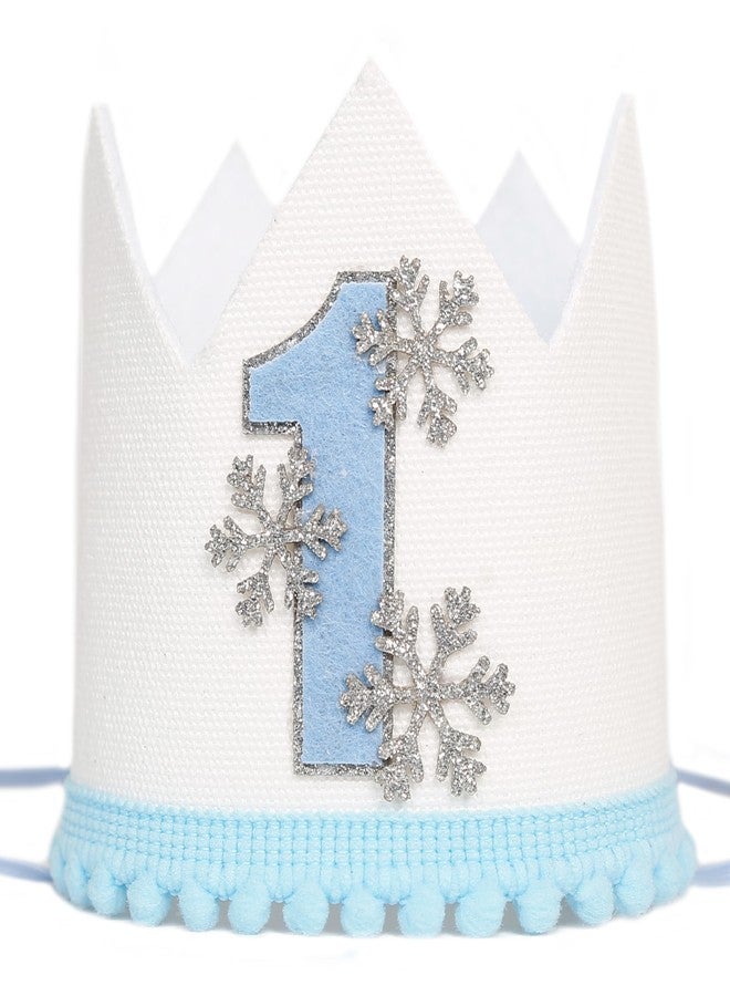 HGFC 1st Snowflake Birthday Hat - Winter Onederland First Birthday Hat For Boy,Modern Snowflake First Crown,Photo Props (Blue) - Image 1